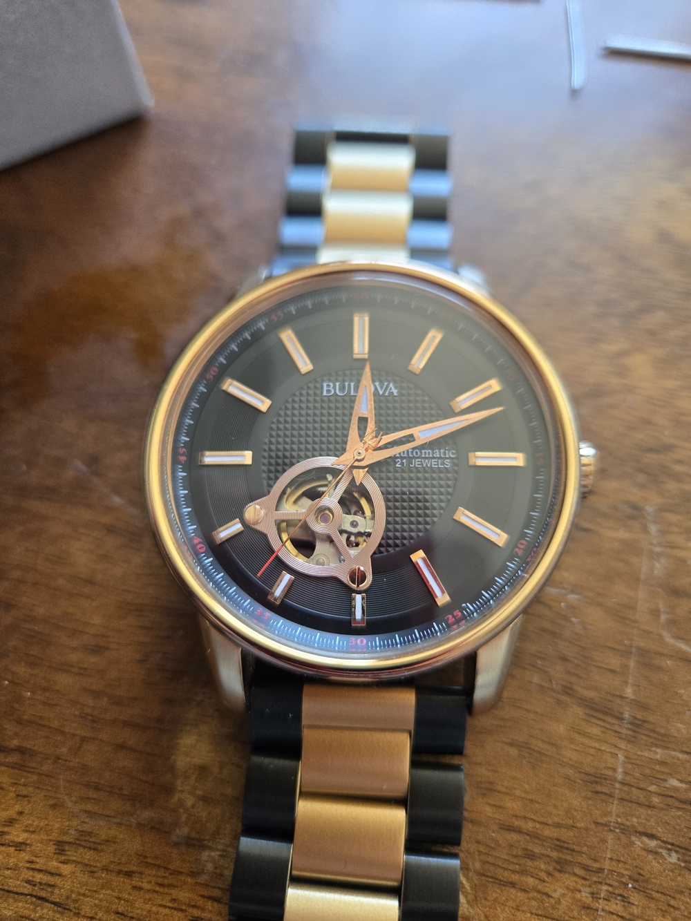 Bulova Men's Two-Tone Black and Rose Gold Automatic Watch
